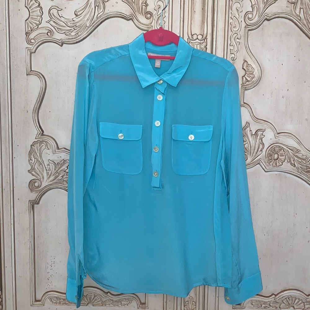 Banana Republic long sleeve Turquoise Silk Blouse Sz Small